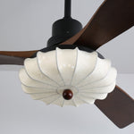 Lotus Bloom Ceiling Fan Light with Fabric Shade and Walnut Blades