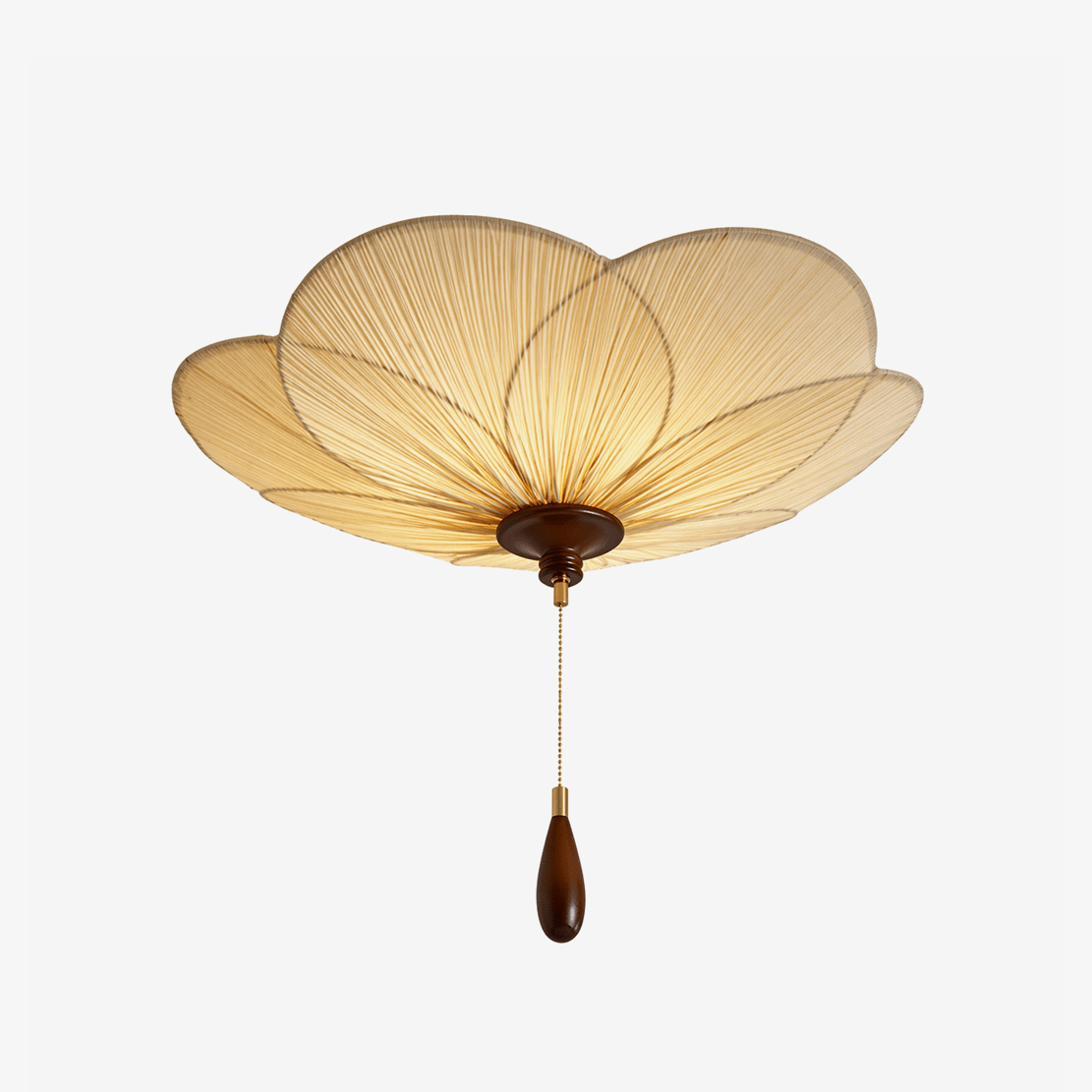 Lotus Bloom Pleated Ceiling Light – Flush Mount with Wooden Accent