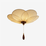 Lotus Bloom Pleated Ceiling Light – Flush Mount with Wooden Accent