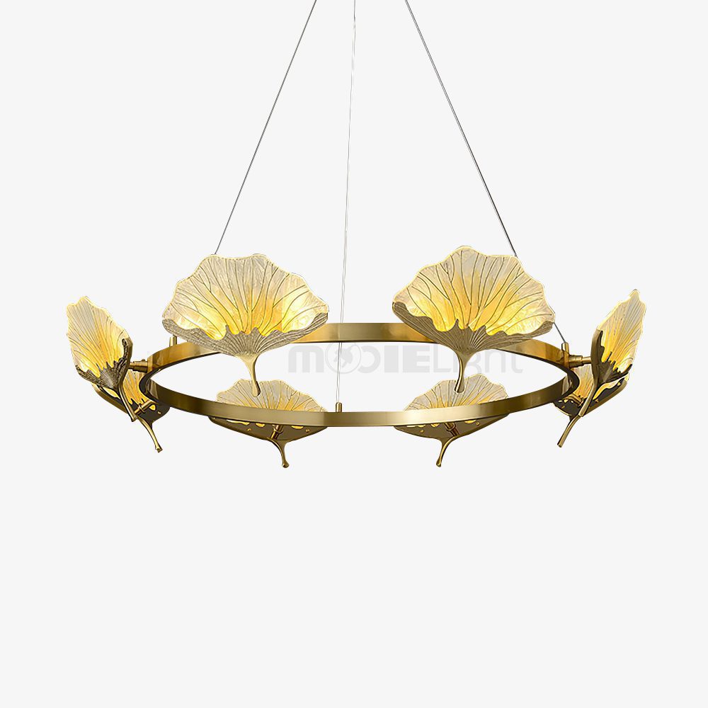Lotus Leaf Enamel Stained Glass Chandelier