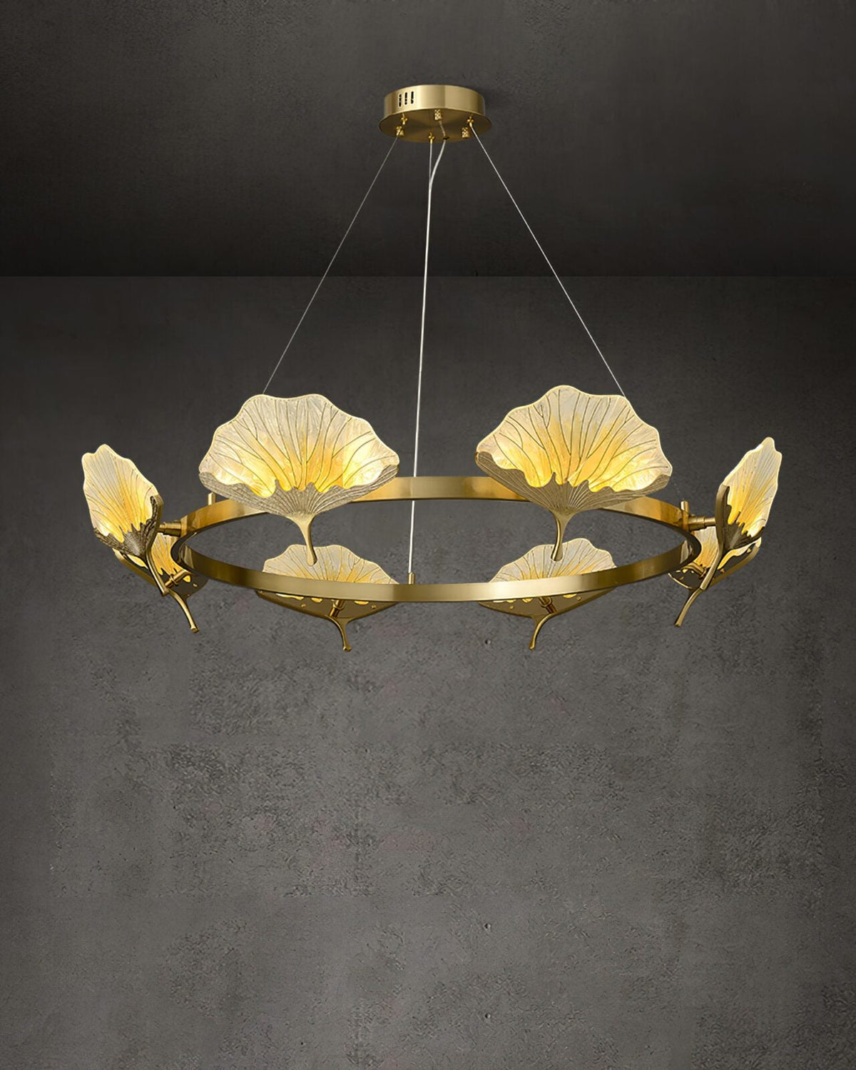 Lotus Leaf Enamel Stained Glass Chandelier