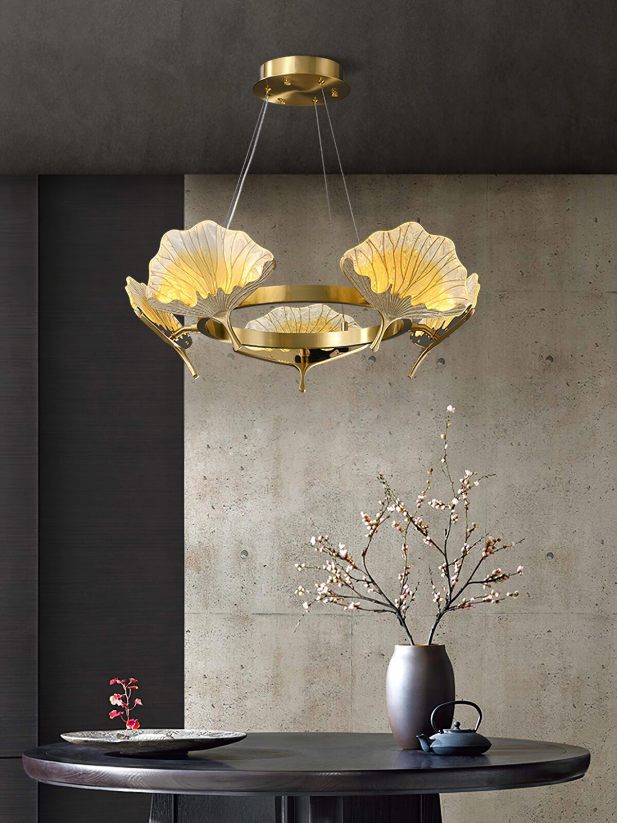 Lotus Leaf Enamel Stained Glass Chandelier