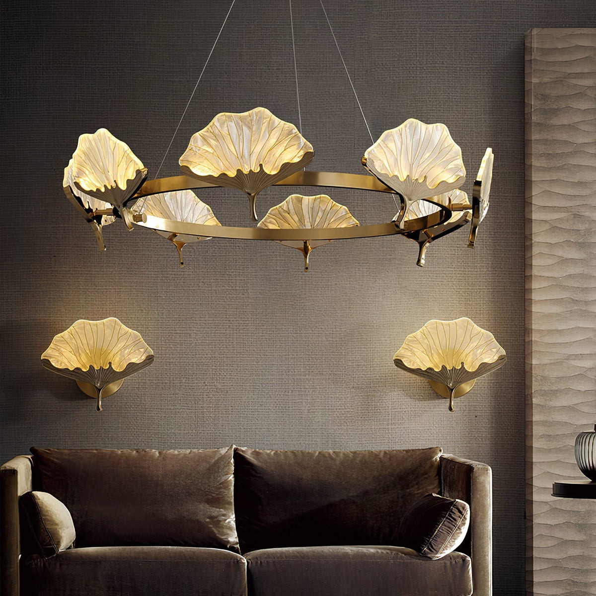 Lotus Leaf Enamel Stained Glass Chandelier