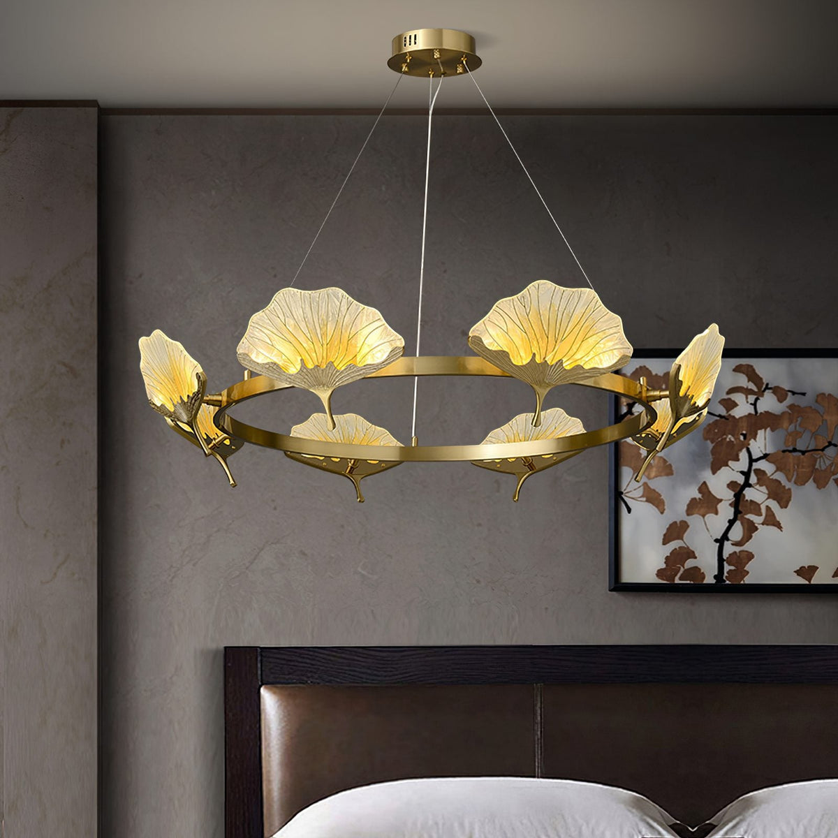 Lotus Leaf Enamel Stained Glass Chandelier