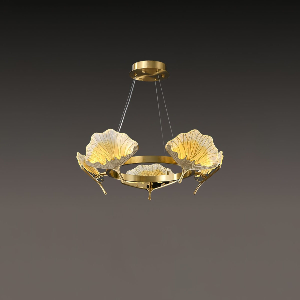 Lotus Leaf Enamel Stained Glass Chandelier