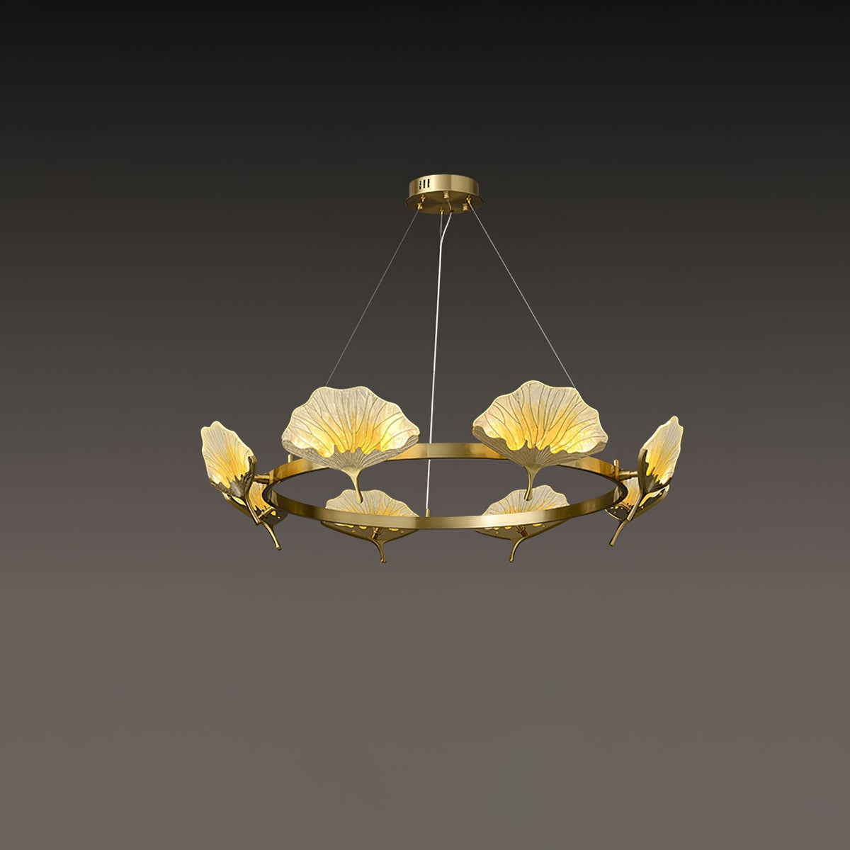 Lotus Leaf Enamel Stained Glass Chandelier