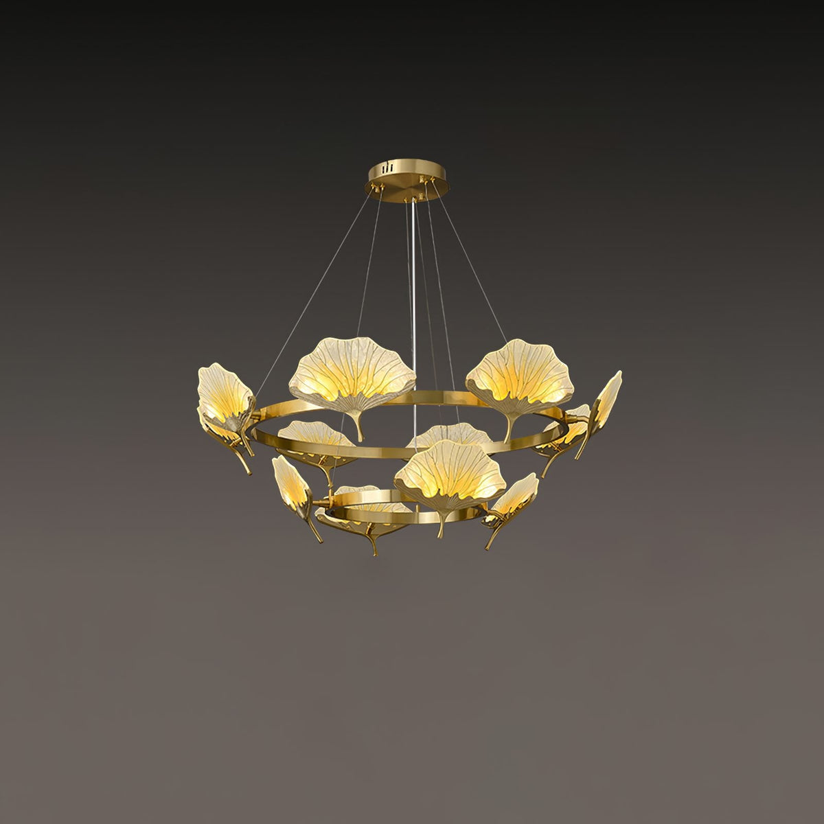 Lotus Leaf Enamel Stained Glass Chandelier