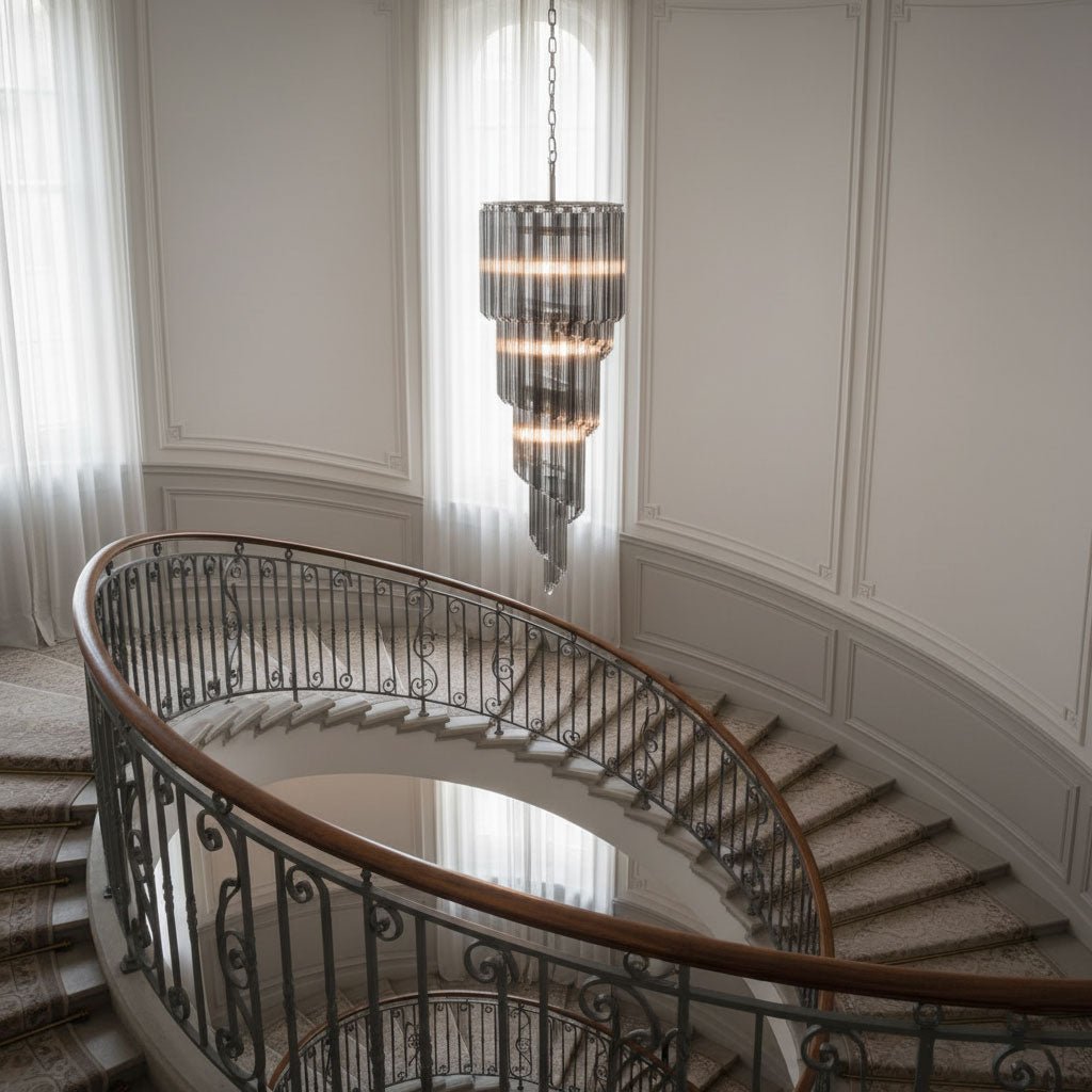 Lucente Noir Spiral Chandelier — Smoked Glass Pendant Light