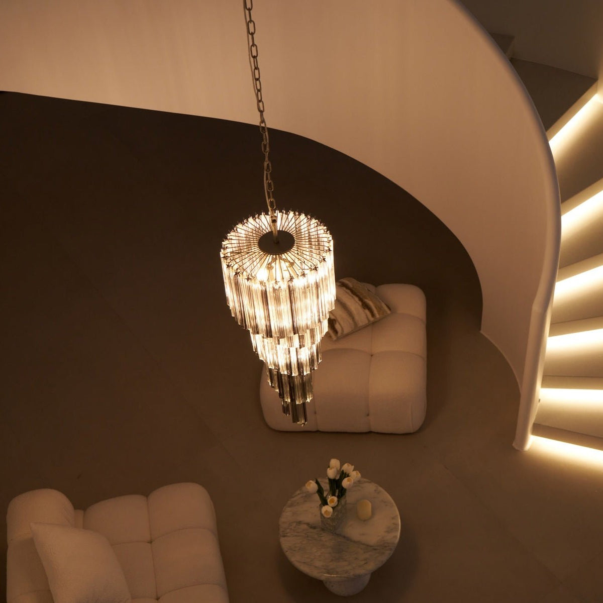 Lucente Noir Spiral Chandelier — Smoked Glass Pendant Light