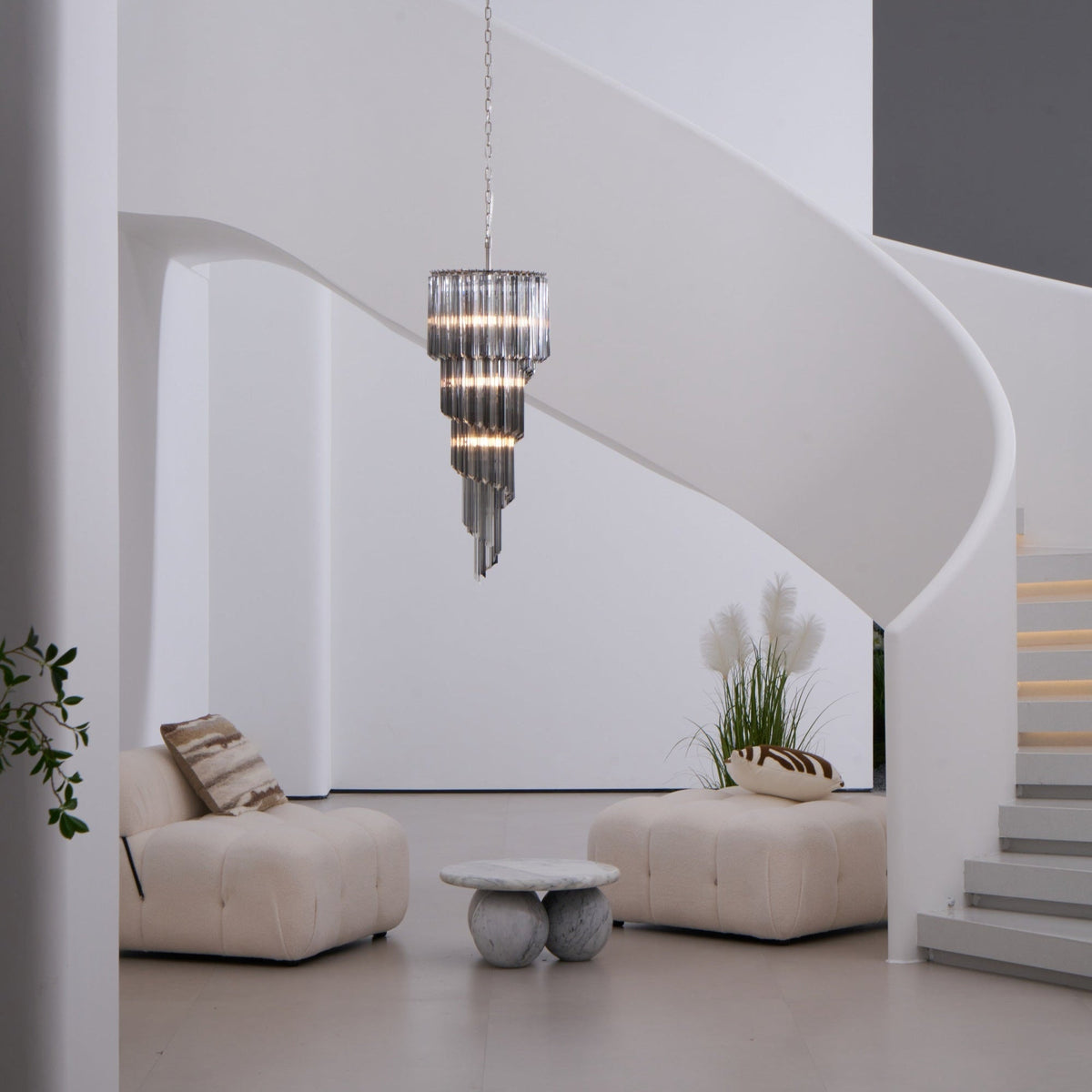 Lucente Noir Spiral Chandelier — Smoked Glass Pendant Light