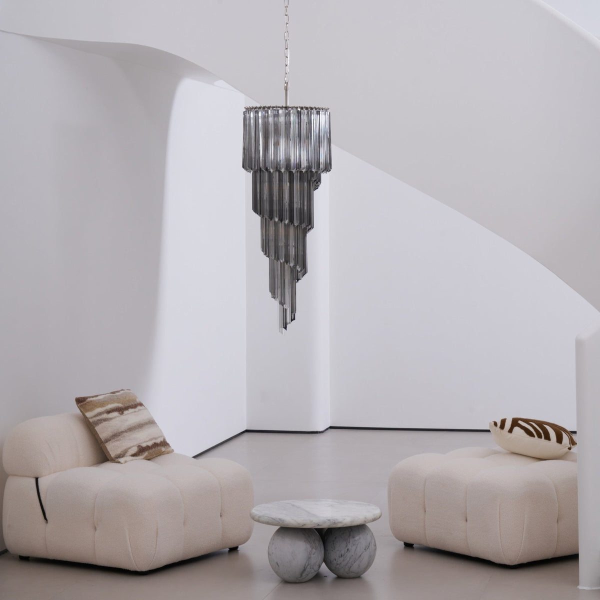 Lucente Noir Spiral Chandelier — Smoked Glass Pendant Light