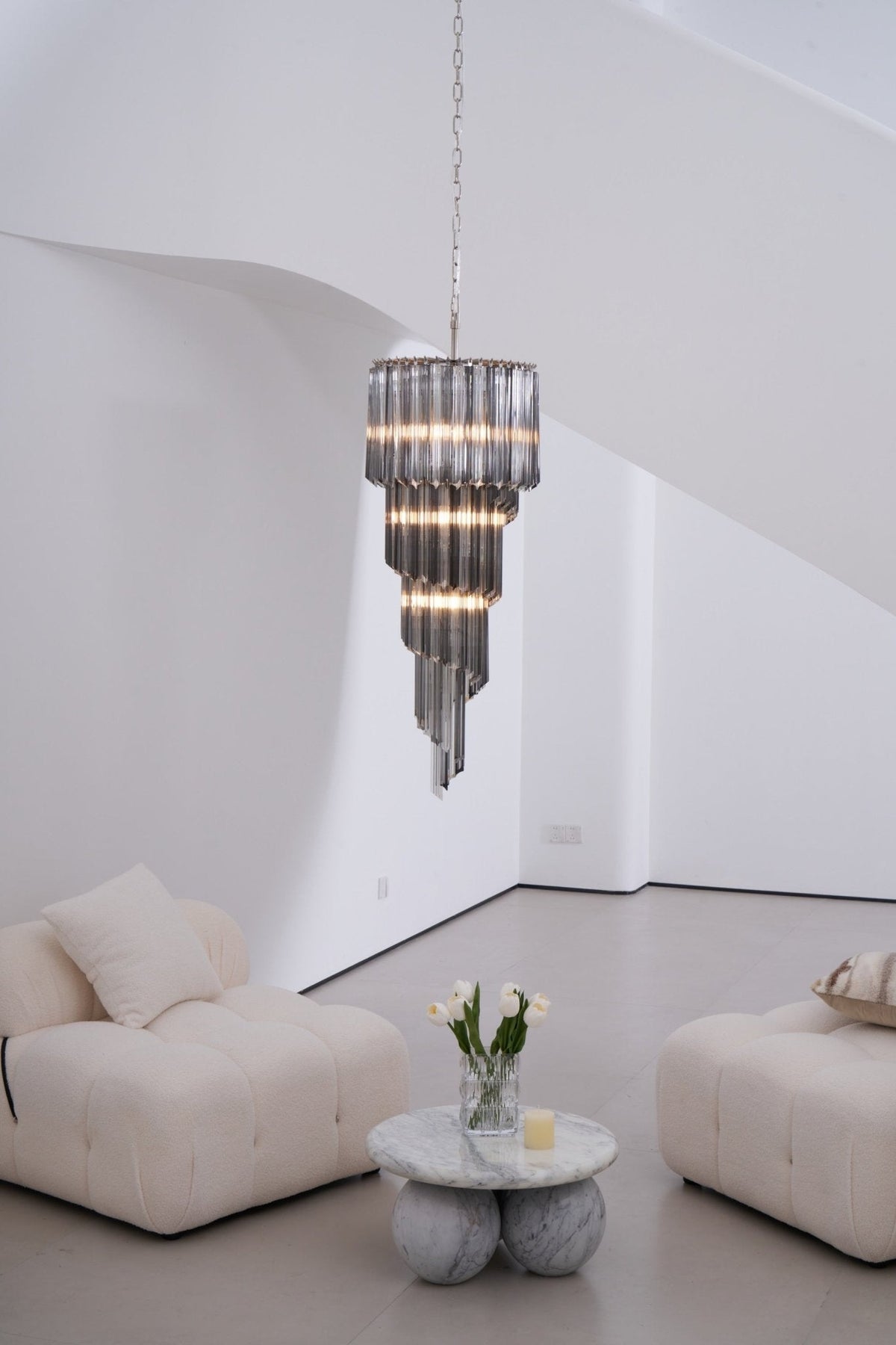 Lucente Noir Spiral Chandelier — Smoked Glass Pendant Light