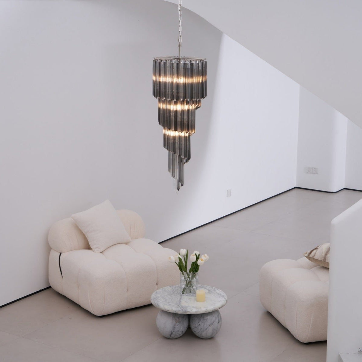 Lucente Noir Spiral Chandelier — Smoked Glass Pendant Light