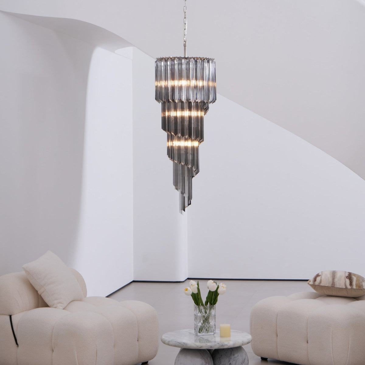 Lucente Noir Spiral Chandelier — Smoked Glass Pendant Light