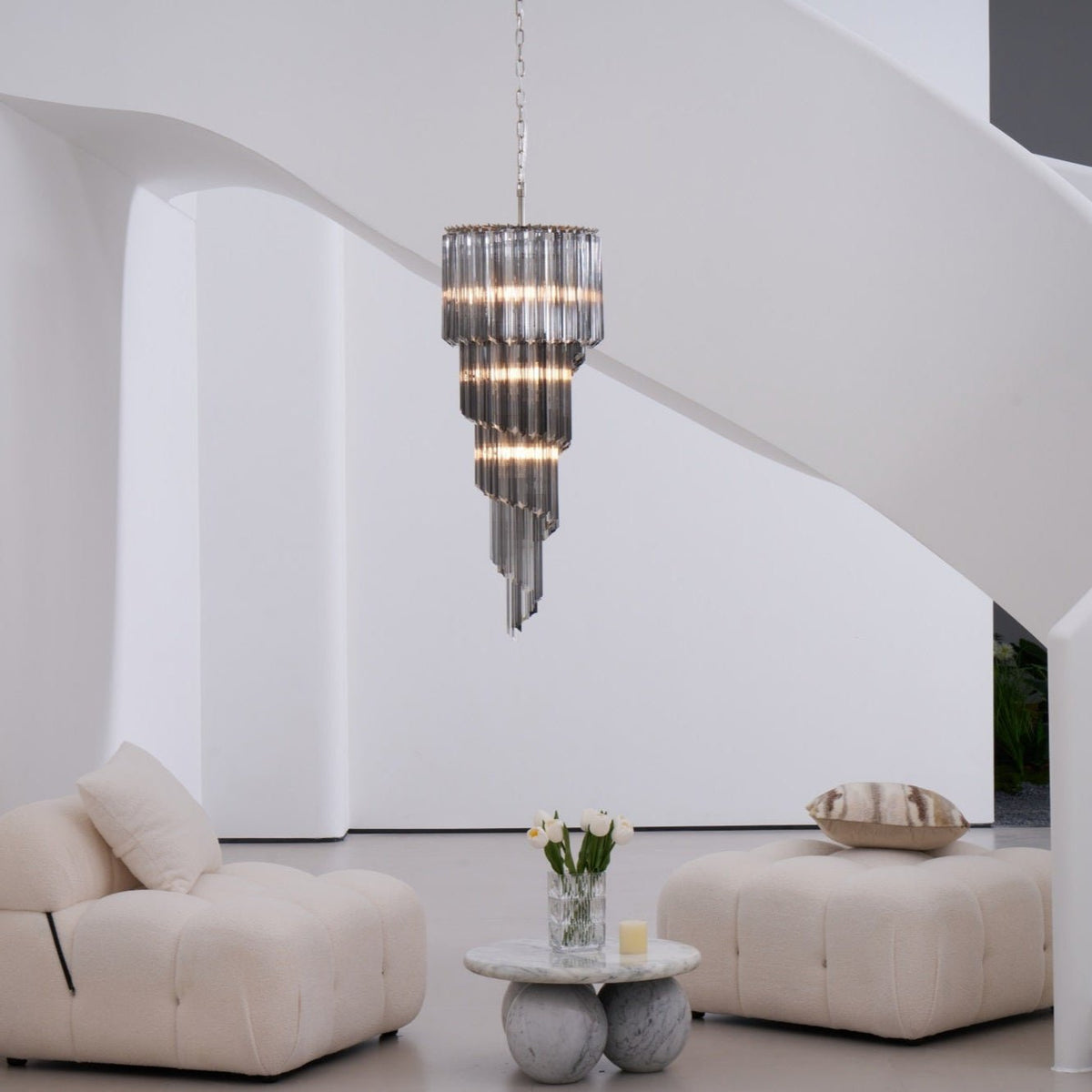 Lucente Noir Spiral Chandelier — Smoked Glass Pendant Light