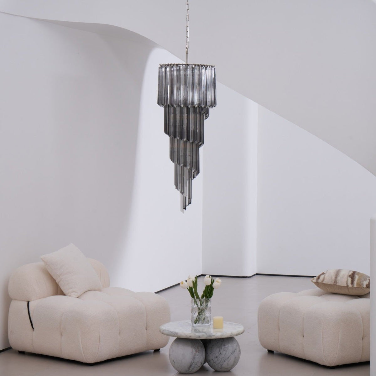 Lucente Noir Spiral Chandelier — Smoked Glass Pendant Light