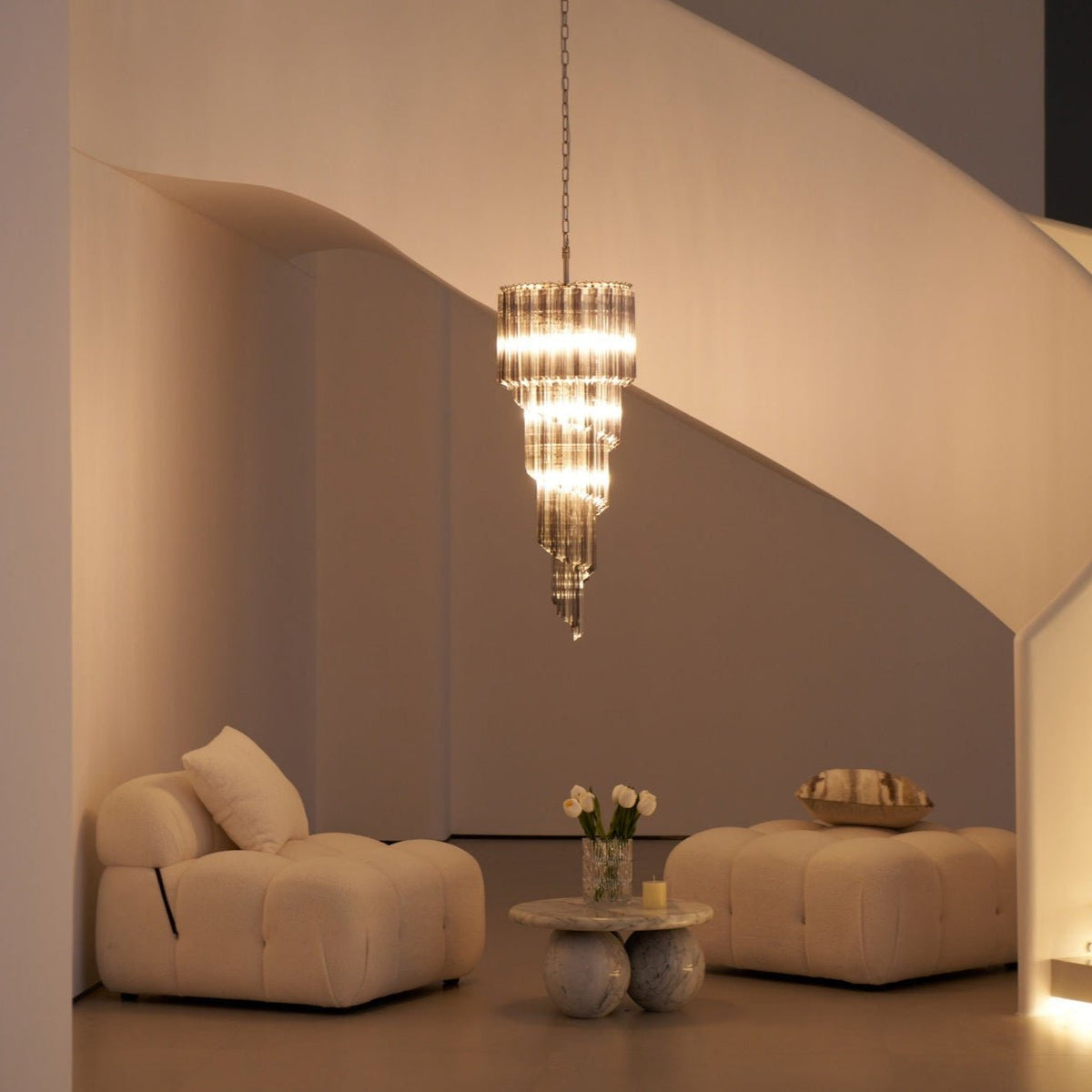 Lucente Noir Spiral Chandelier — Smoked Glass Pendant Light