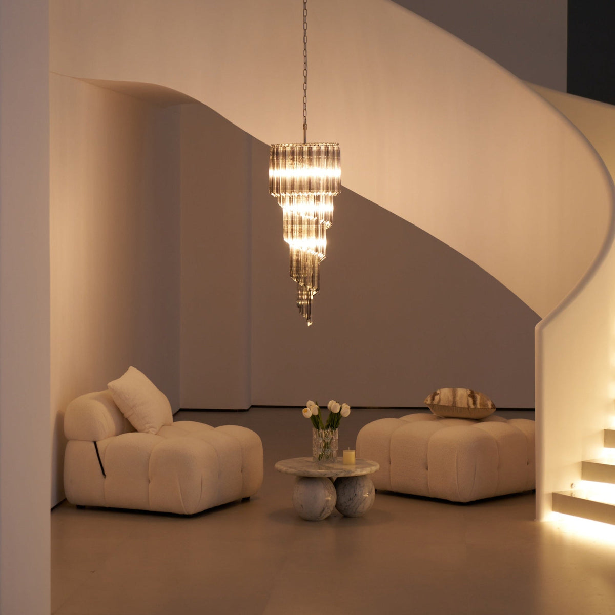 Lucente Noir Spiral Chandelier — Smoked Glass Pendant Light