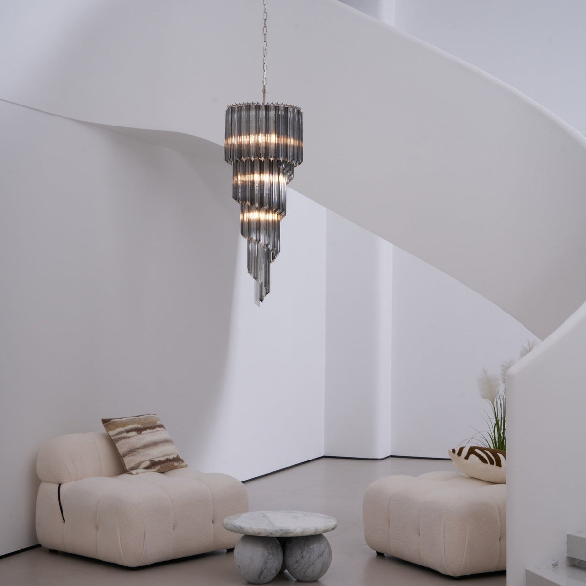 Lucente Noir Spiral Chandelier — Smoked Glass Pendant Light