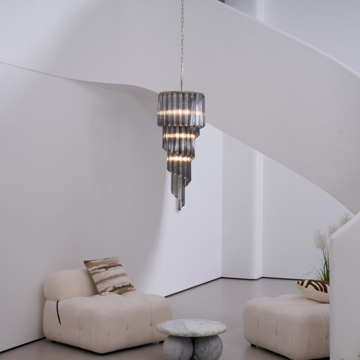 Lucente Noir Spiral Chandelier — Smoked Glass Pendant Light