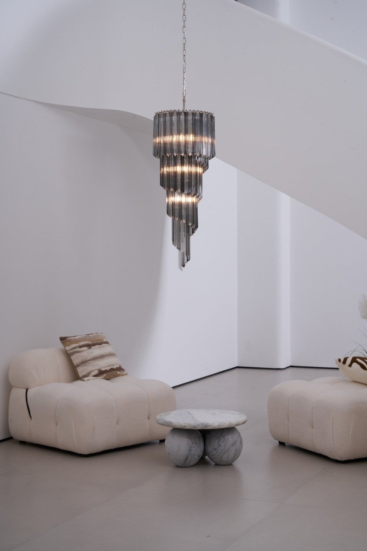 Lucente Noir Spiral Chandelier — Smoked Glass Pendant Light