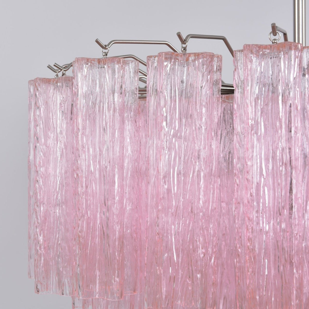 Lucente Rosa Chandelier – Handcrafted Pink Glass Multi-Tier Pendant Light