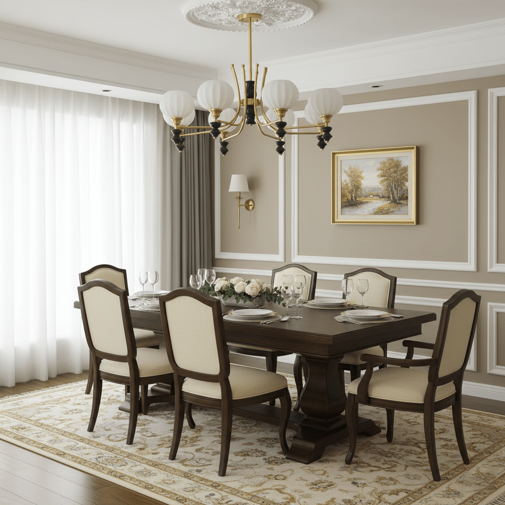 Lucerna Royale Chandelier – Brass & Walnut Wood Modern Chandelier for Dining Room and Foyer