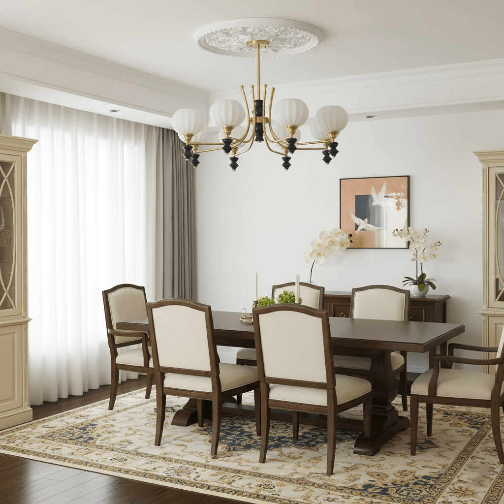 Lucerna Royale Chandelier – Brass & Walnut Wood Modern Chandelier for Dining Room and Foyer