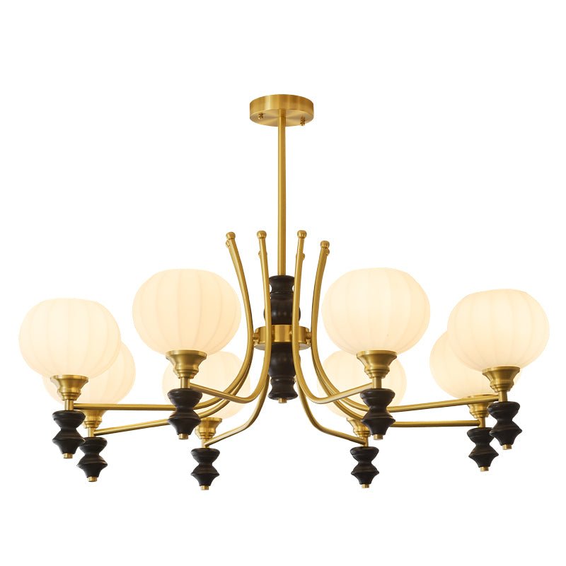 Lucerna Royale Chandelier – Brass & Walnut Wood Modern Chandelier for Dining Room and Foyer