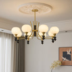 Lucerna Royale Chandelier – Brass & Walnut Wood Modern Chandelier for Dining Room and Foyer