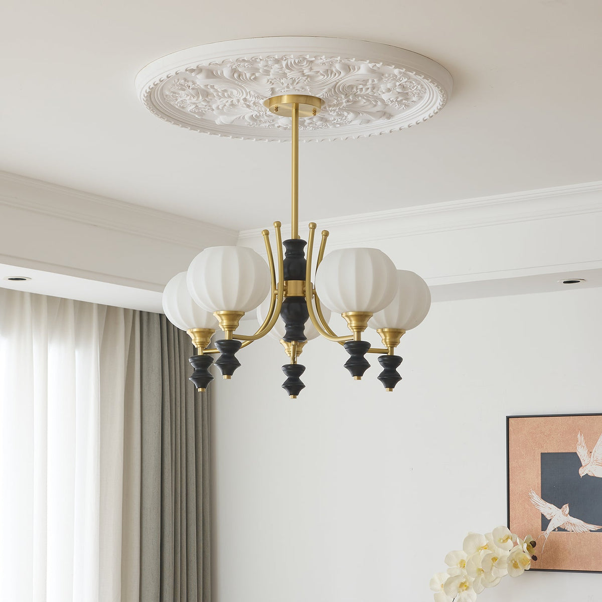 Lucerna Royale Chandelier – Brass & Walnut Wood Modern Chandelier for Dining Room and Foyer