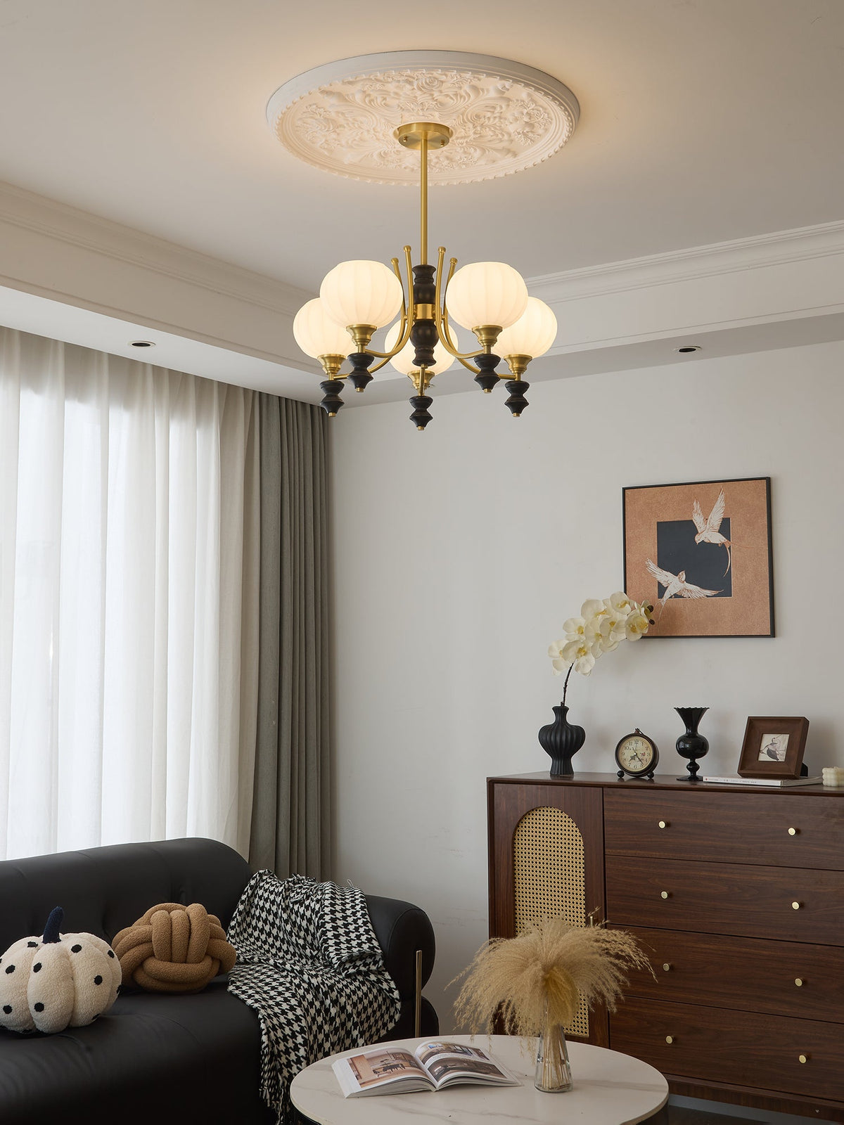 Lucerna Royale Chandelier – Brass & Walnut Wood Modern Chandelier for Dining Room and Foyer