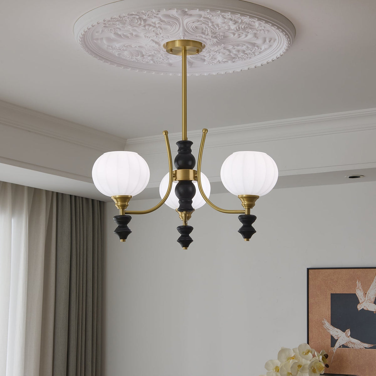 Lucerna Royale Chandelier – Brass & Walnut Wood Modern Chandelier for Dining Room and Foyer