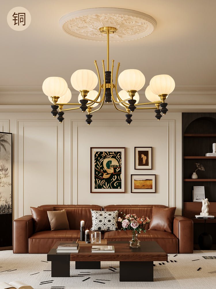 Lucerna Royale Chandelier – Brass & Walnut Wood Modern Chandelier for Dining Room and Foyer