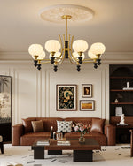 Lucerna Royale Chandelier – Brass & Walnut Wood Modern Chandelier for Dining Room and Foyer