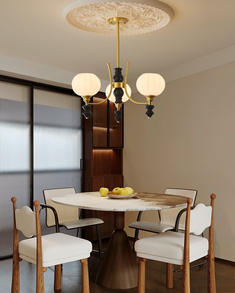 Lucerna Royale Chandelier – Brass & Walnut Wood Modern Chandelier for Dining Room and Foyer