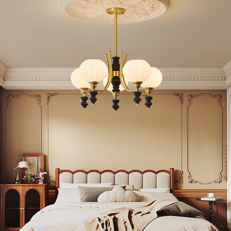 Lucerna Royale Chandelier – Brass & Walnut Wood Modern Chandelier for Dining Room and Foyer