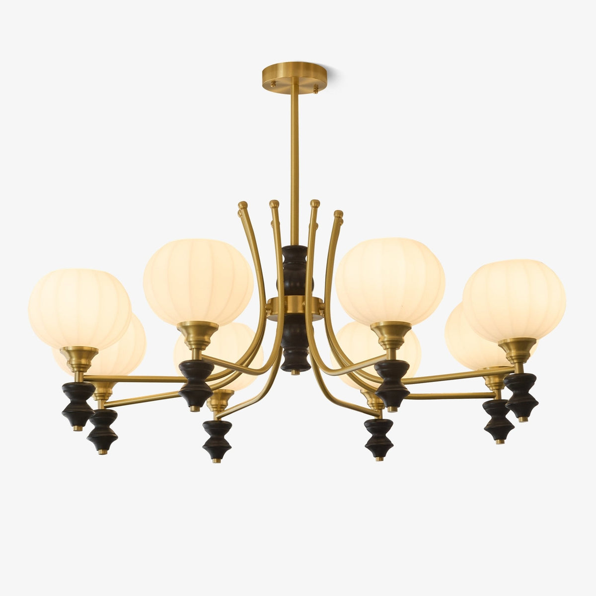 Lucerna Royale Chandelier – Brass & Walnut Wood Modern Chandelier for Dining Room and Foyer
