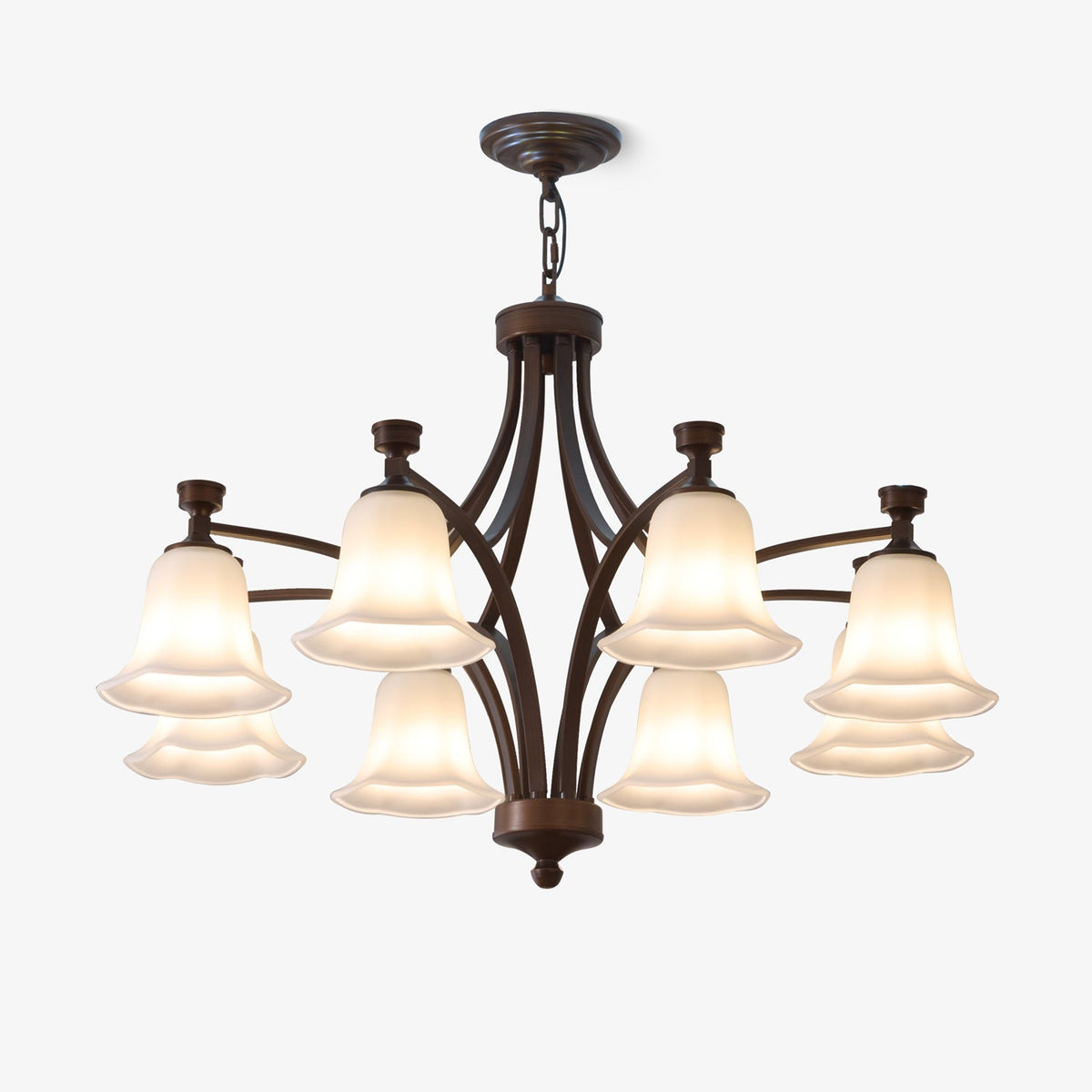 Lucian Bell Chandelier — Bronze & Glass Pendant Light for Dining Room