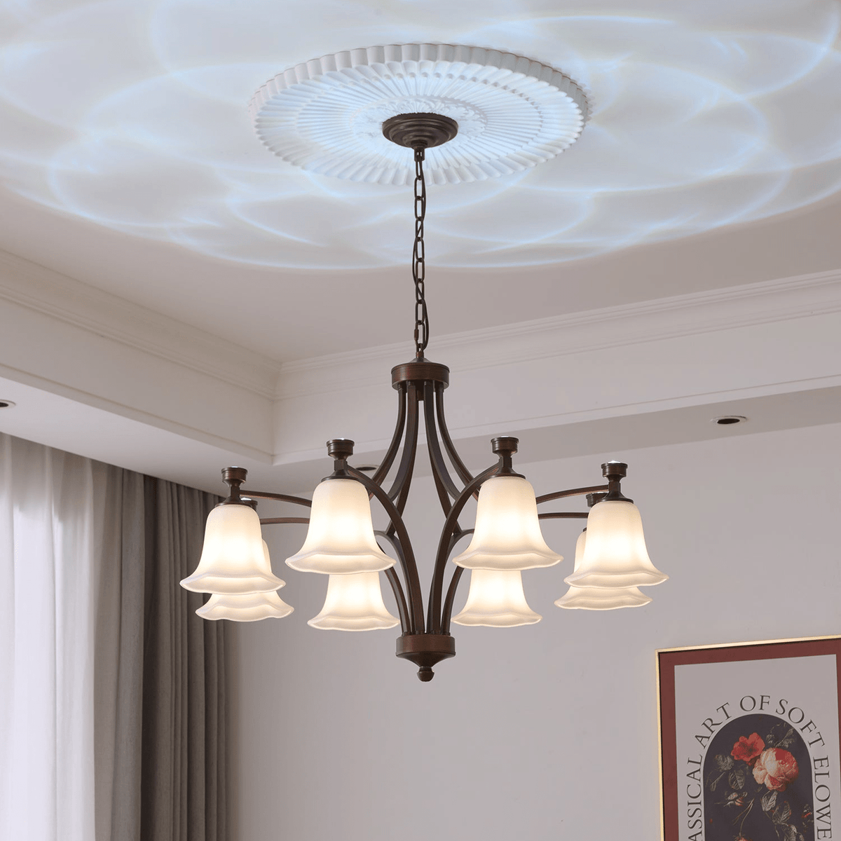Lucian Bell Chandelier — Bronze & Glass Pendant Light for Dining Room