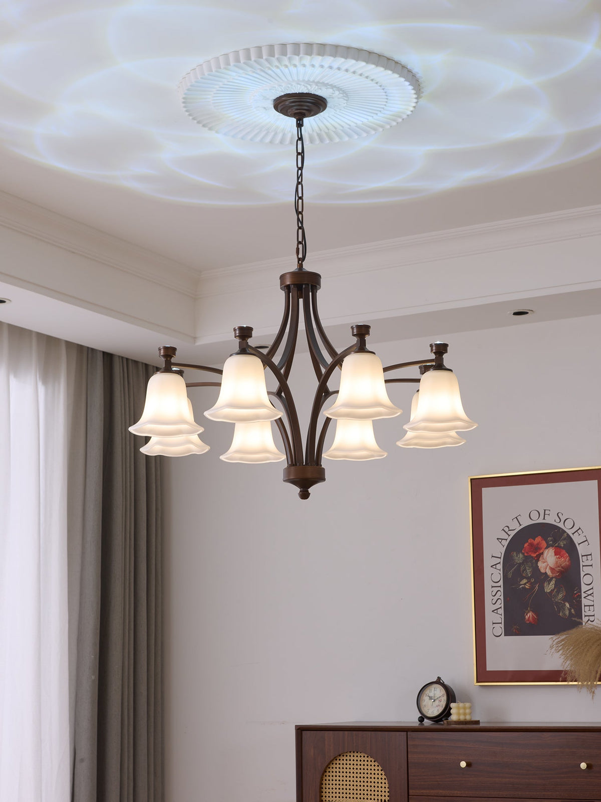 Lucian Bell Chandelier — Bronze & Glass Pendant Light for Dining Room