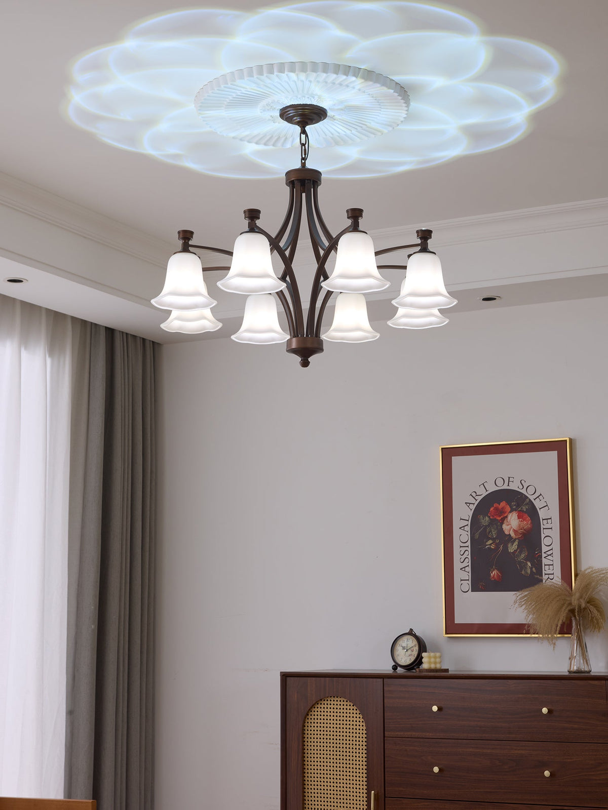 Lucian Bell Chandelier — Bronze & Glass Pendant Light for Dining Room