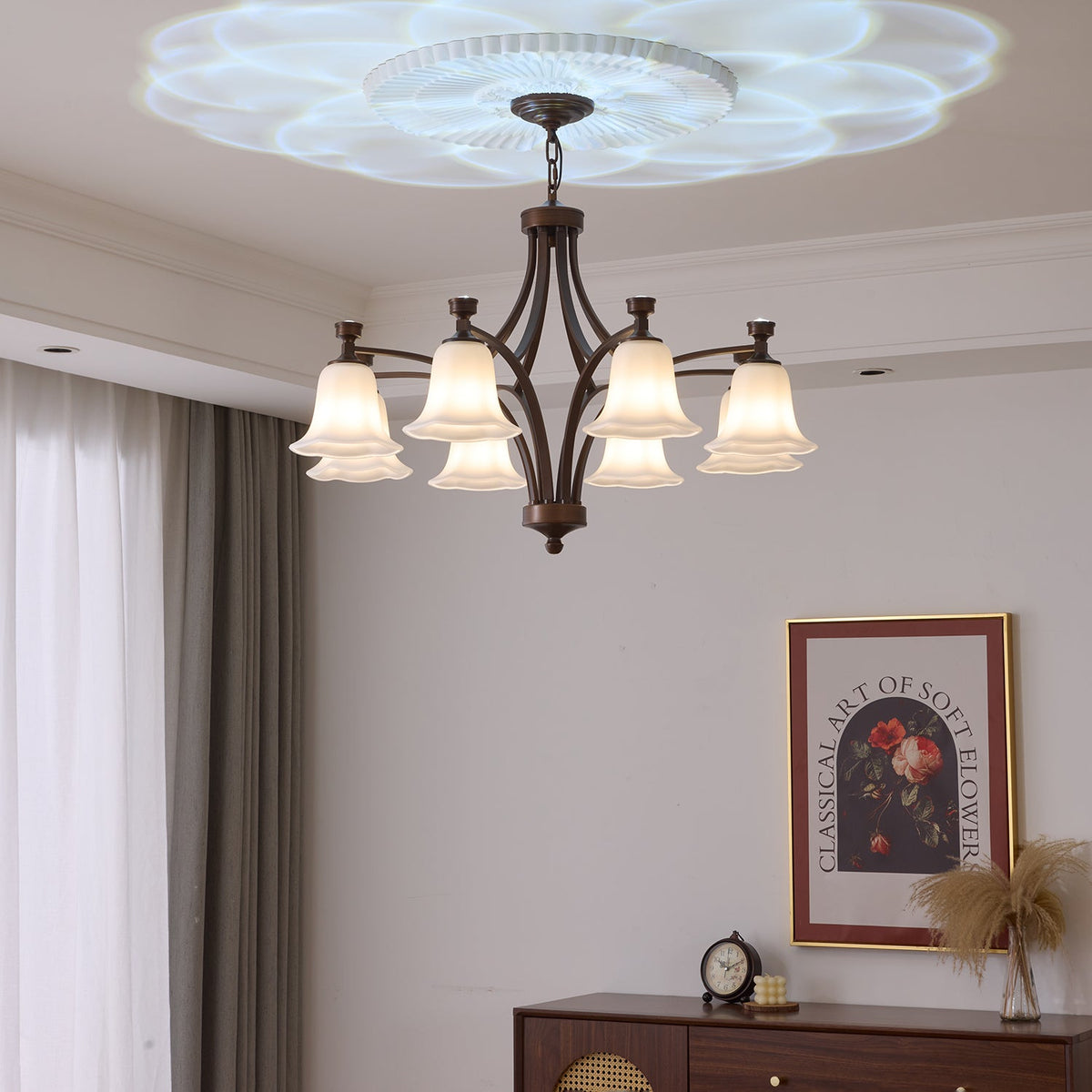 Lucian Bell Chandelier — Bronze & Glass Pendant Light for Dining Room