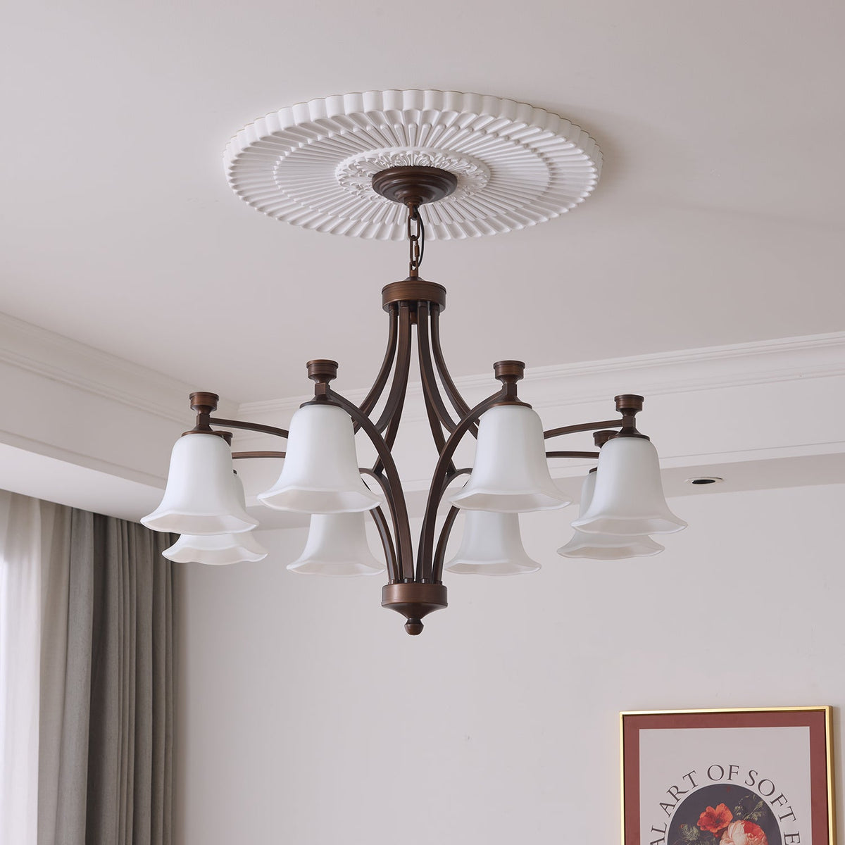 Lucian Bell Chandelier — Bronze & Glass Pendant Light for Dining Room