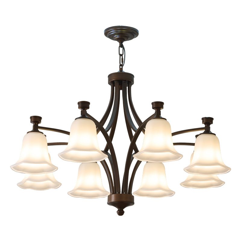 Lucian Bell Chandelier — Bronze & Glass Pendant Light for Dining Room