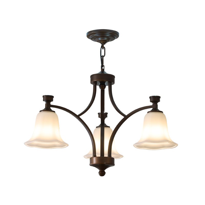 Lucian Bell Chandelier — Bronze & Glass Pendant Light for Dining Room