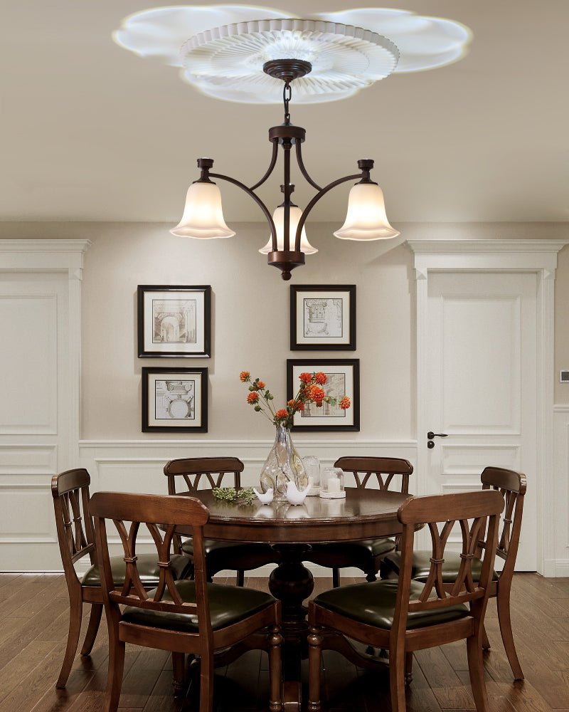 Lucian Bell Chandelier — Bronze & Glass Pendant Light for Dining Room