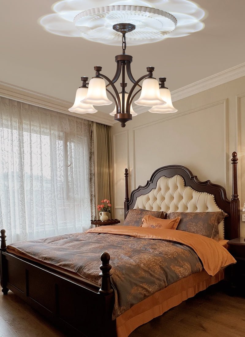 Lucian Bell Chandelier — Bronze & Glass Pendant Light for Dining Room
