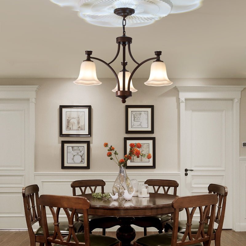 Lucian Bell Chandelier — Bronze & Glass Pendant Light for Dining Room