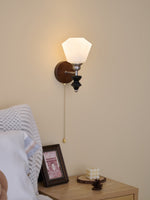 Lucille Hexagonal Glass Wall Sconce with Wood and Metal Accents